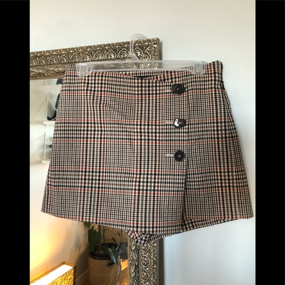 MNG plaid skort with tortoiseshell button detail on front - Picture 1 of 6